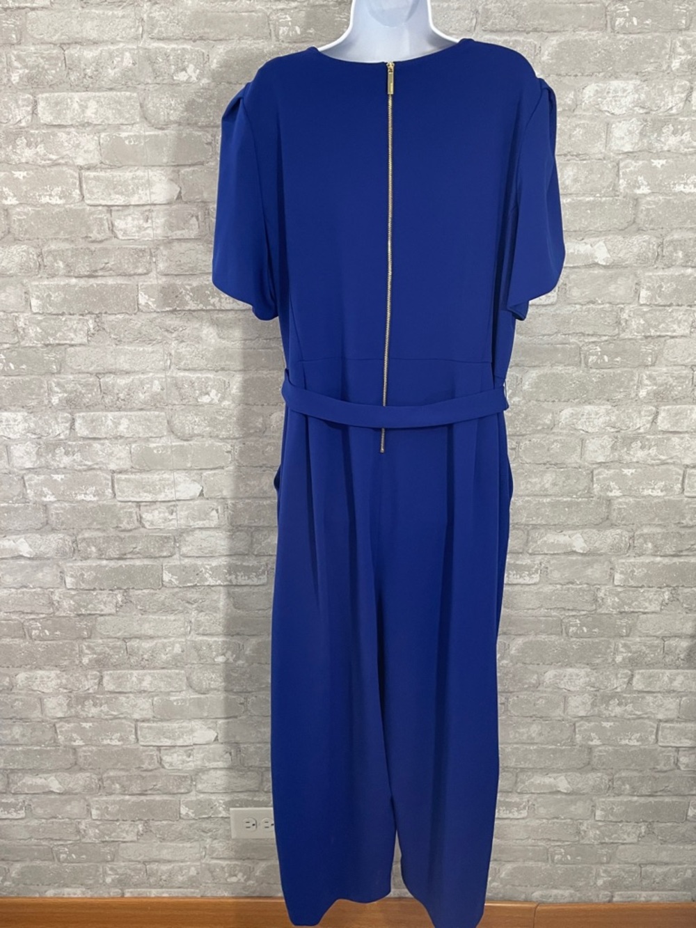 Calvin Klein Royal Blue Short-Sleeve Jumpsuit with Waist Tie - Picture 6 of 8
